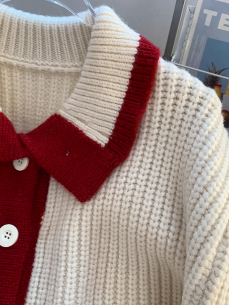 Contrast Collar Cardigan Sweater  ED0795