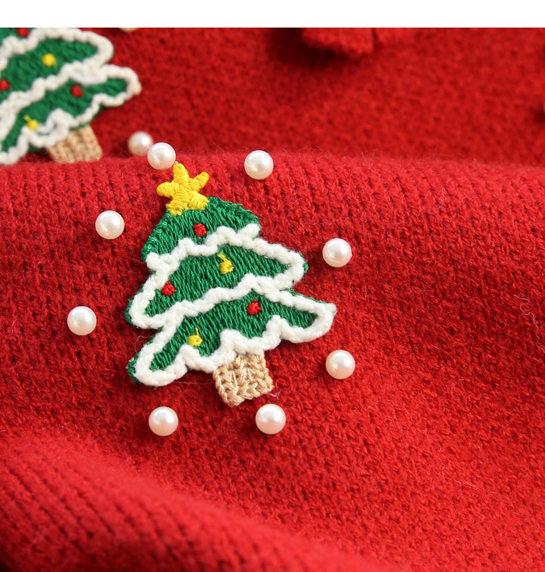 Christmas style beaded red doll collar sweater  ED0796