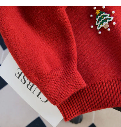 Christmas style beaded red doll collar sweater  ED0796