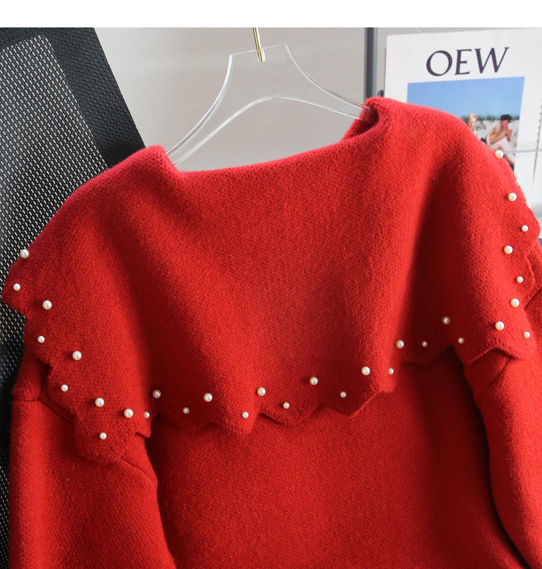Christmas style beaded red doll collar sweater  ED0796