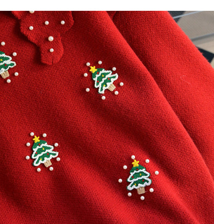 Christmas style beaded red doll collar sweater  ED0796