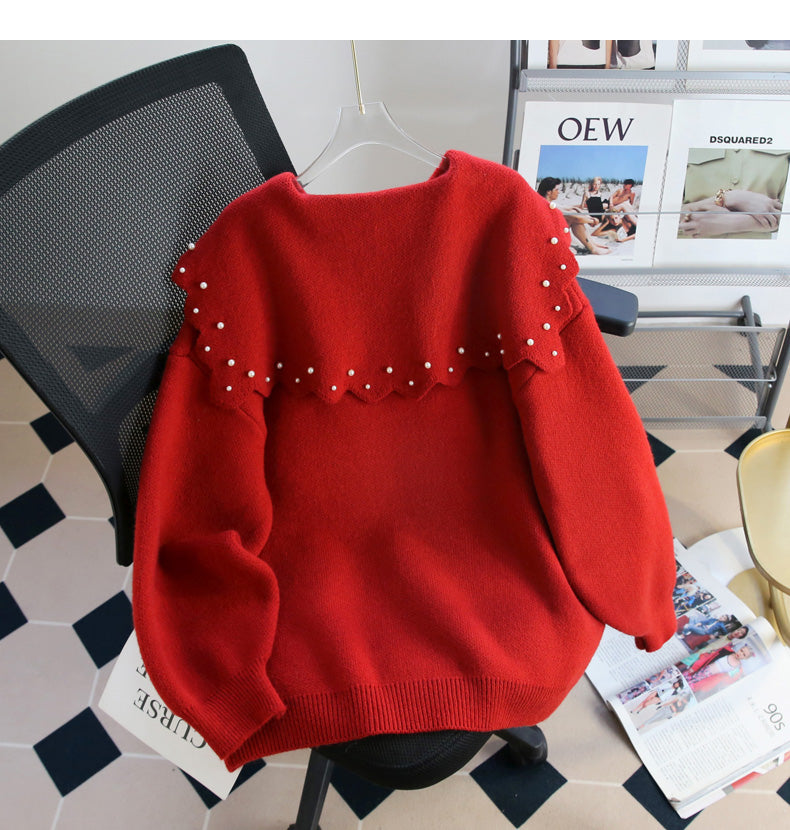 Christmas style beaded red doll collar sweater  ED0796
