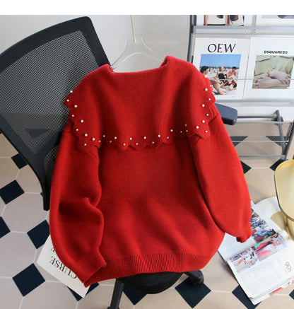 Christmas style beaded red doll collar sweater  ED0796