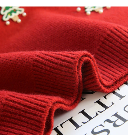 Christmas style beaded red doll collar sweater  ED0796