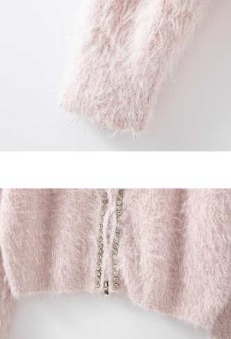 Sweet shiny silk tassel long sleeve zipper knitted sweater jacket  ED0797