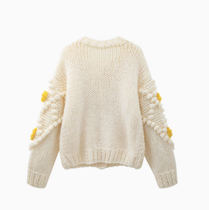 Hand-crocheted thick needle three-dimensional flower beanie sweater knitted cardigan  ED0798