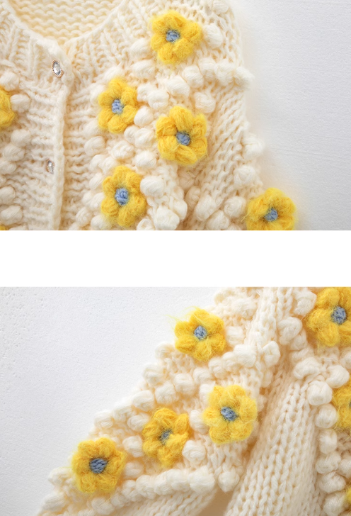 Hand-crocheted thick needle three-dimensional flower beanie sweater knitted cardigan  ED0798