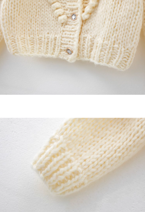 Hand-crocheted thick needle three-dimensional flower beanie sweater knitted cardigan  ED0798