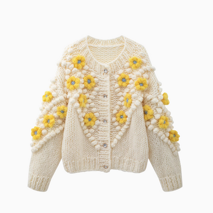 Hand-crocheted thick needle three-dimensional flower beanie sweater knitted cardigan  ED0798