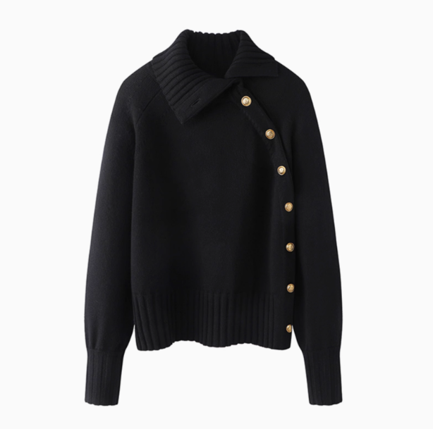 Turtleneck Gold Button Twill Blended Sweater  ED0799