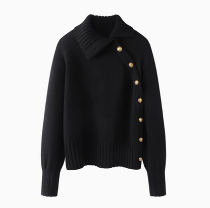 Turtleneck Gold Button Twill Blended Sweater  ED0799