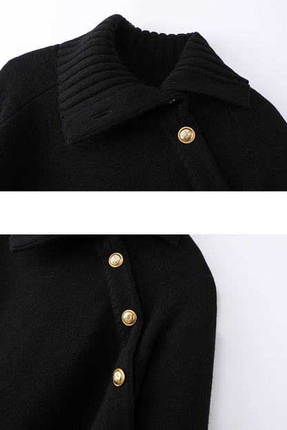 Turtleneck Gold Button Twill Blended Sweater  ED0799