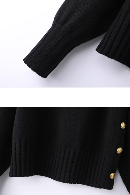 Turtleneck Gold Button Twill Blended Sweater  ED0799