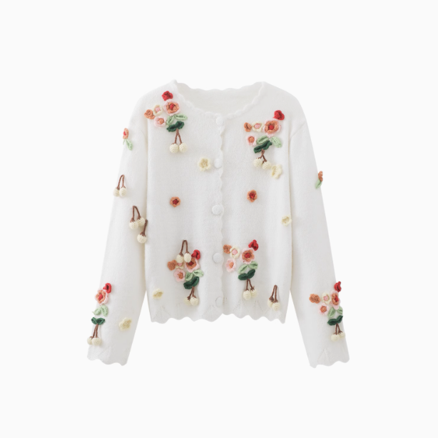 French 3D Flower Long Sleeve Cardigan Sweater  ED0800