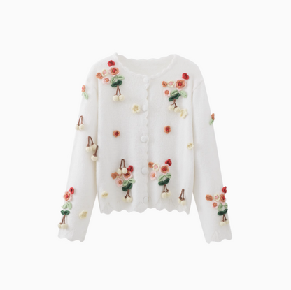 French 3D Flower Long Sleeve Cardigan Sweater  ED0800