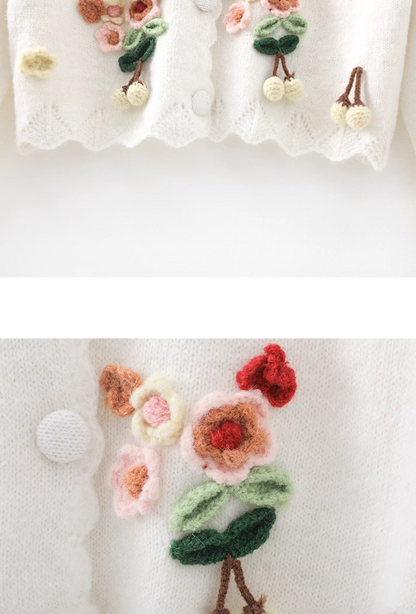 French 3D Flower Long Sleeve Cardigan Sweater  ED0800