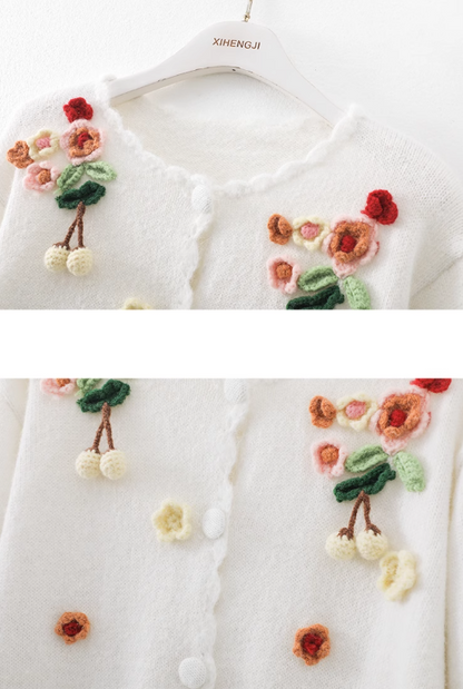 French 3D Flower Long Sleeve Cardigan Sweater  ED0800