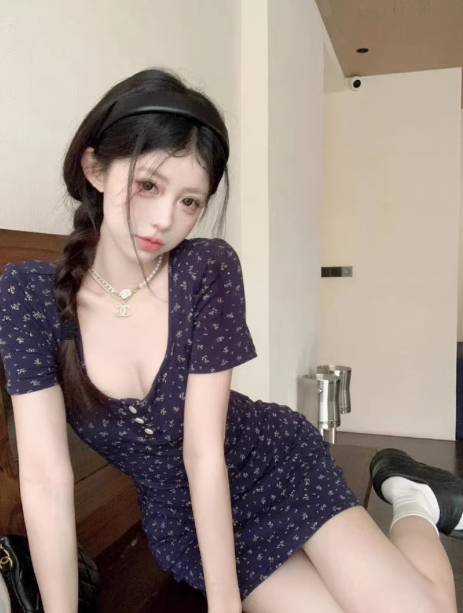 French halter back floral dress ED0804