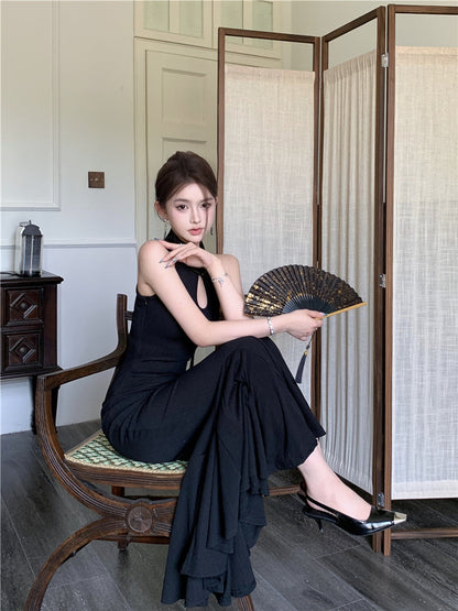 New Chinese style improved cheongsam buttoned halter neck fishtail skirt ED0806