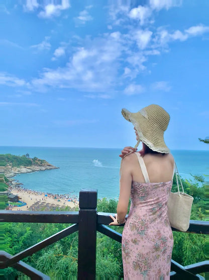 French floral V-neck tight suspender dress ED0810