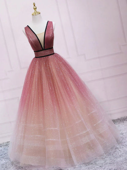 Simple v neck burgundy tulle long prom dress, tulle formal dress ED0813