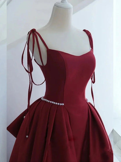 A-line Burgundy Long Prom Dress, Satin Formal Burgundy Evening Gown ED0816