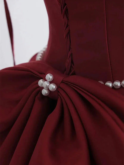 A-line Burgundy Long Prom Dress, Satin Formal Burgundy Evening Gown ED0816