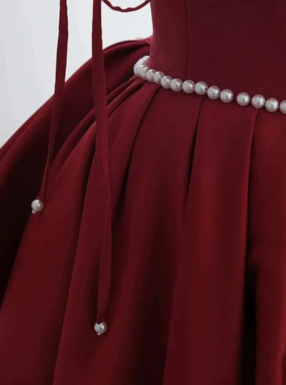 A-line Burgundy Long Prom Dress, Satin Formal Burgundy Evening Gown ED0816