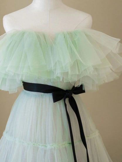 Green Aline Long Prom Dresses, Off Shoulder Formal Long Green Evening Graduation Dresses ED0818