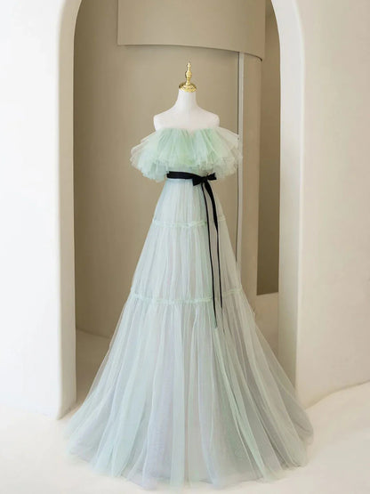 Green Aline Long Prom Dresses, Off Shoulder Formal Long Green Evening Graduation Dresses ED0818