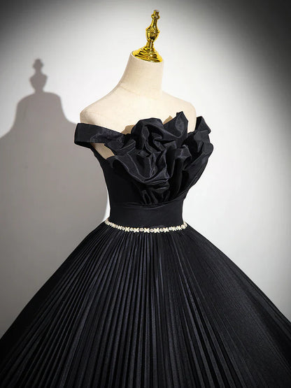 A-Line Off Shoulder  Black Long Prom Dress, Black Long Evening Dress ED082