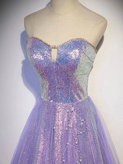 Purple sweetheart neck long prom dress purple formal party dress ED0822