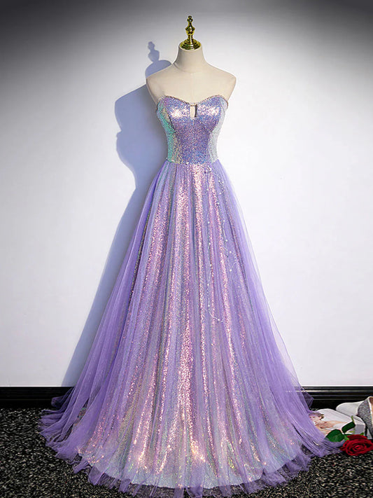 Purple sweetheart neck long prom dress purple formal party dress ED0822