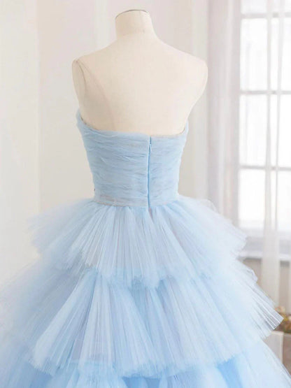 Blue tulle long prom dress blue tulle long evening dress ED0825