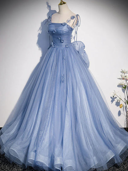 Blue tulle long prom dress, blue tulle formal dress ED0829