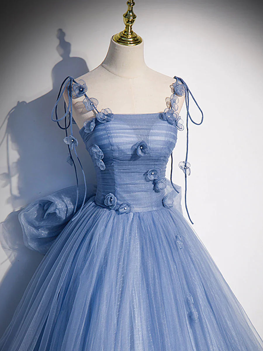 Blue tulle long prom dress, blue tulle formal dress ED0829
