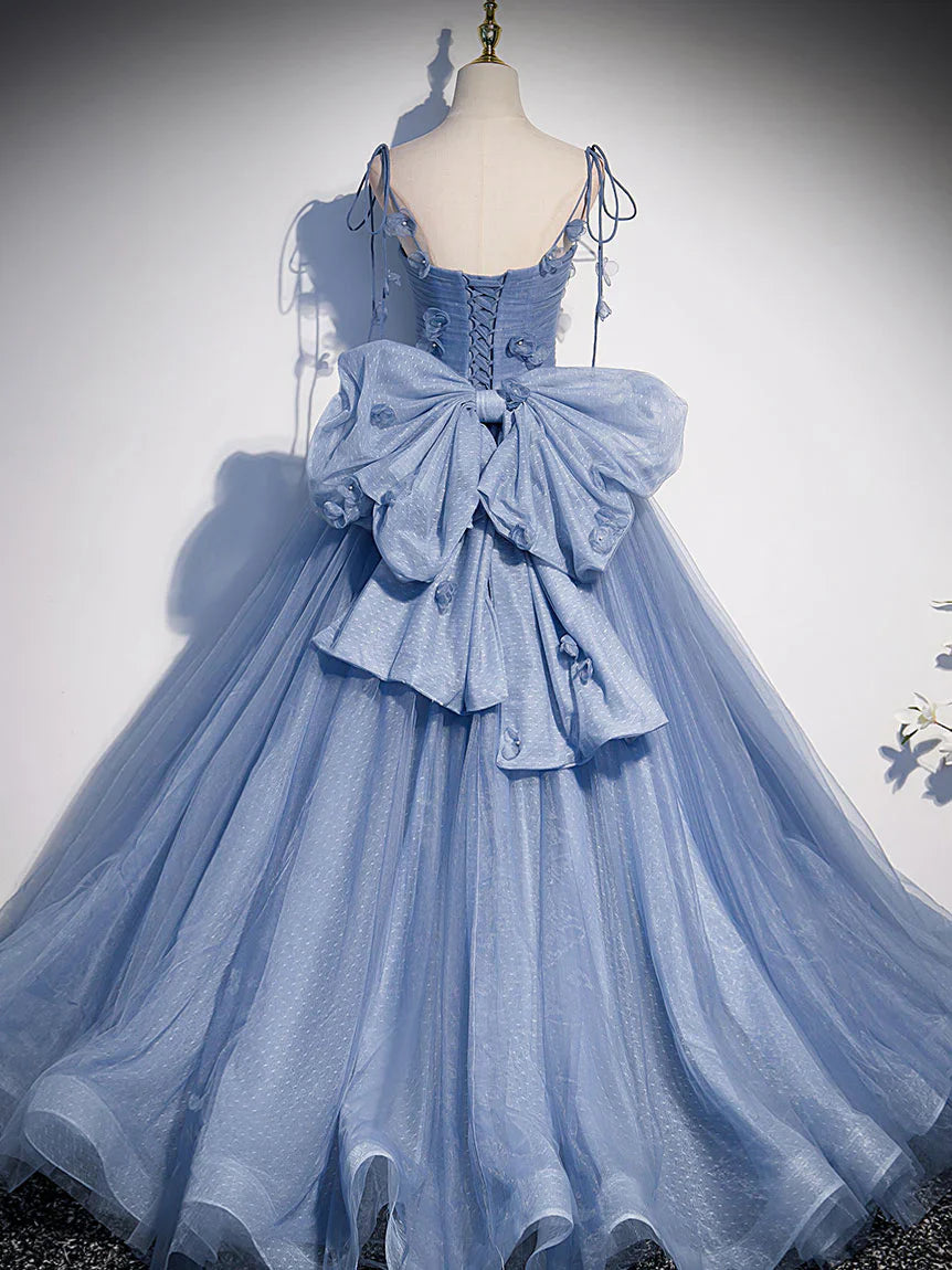 Blue tulle long prom dress, blue tulle formal dress ED0829