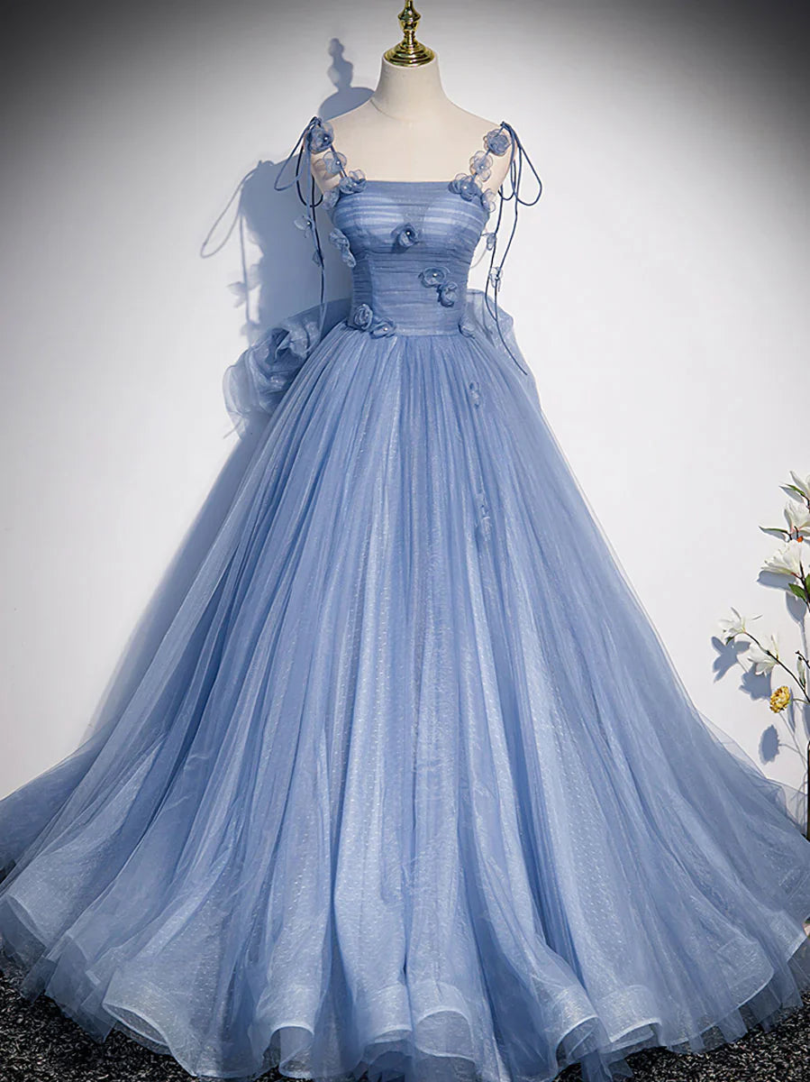 Blue tulle long prom dress, blue tulle formal dress ED0829