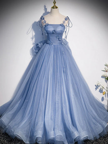 Blue tulle long prom dress, blue tulle formal dress ED0829