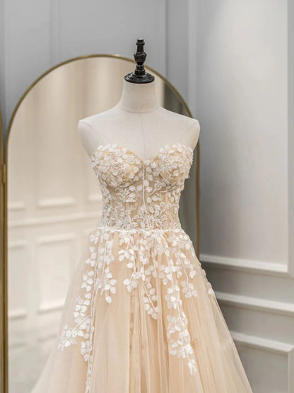 A line Sweetheart Neck Tulle Lace Long Blue Prom Dresses, Lace Formal Graduation Dresses ED0830