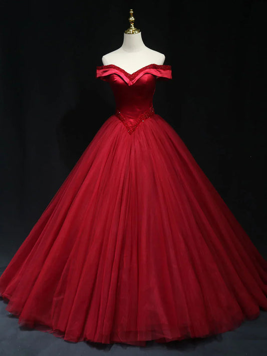 Burgundy off shoulder beads long prom dress burgundy formal dress ED0831
