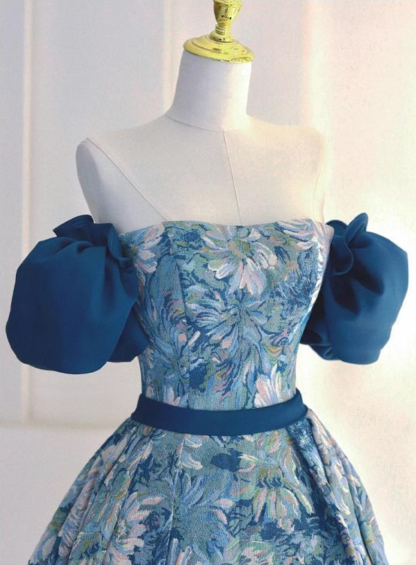 Blue A line satin long prom dress blue long evening dress ED0832