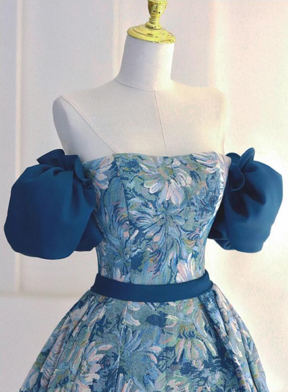 Blue A line satin long prom dress blue long evening dress ED0832