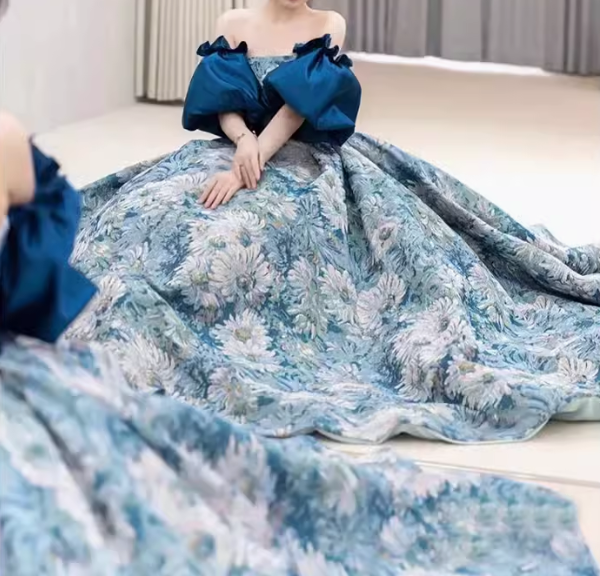 Blue A line satin long prom dress blue long evening dress ED0832