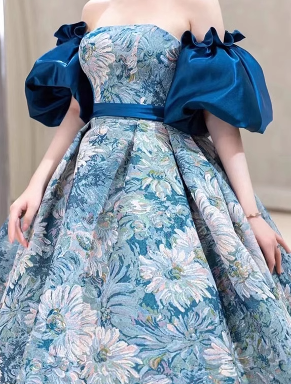 Blue A line satin long prom dress blue long evening dress ED0832