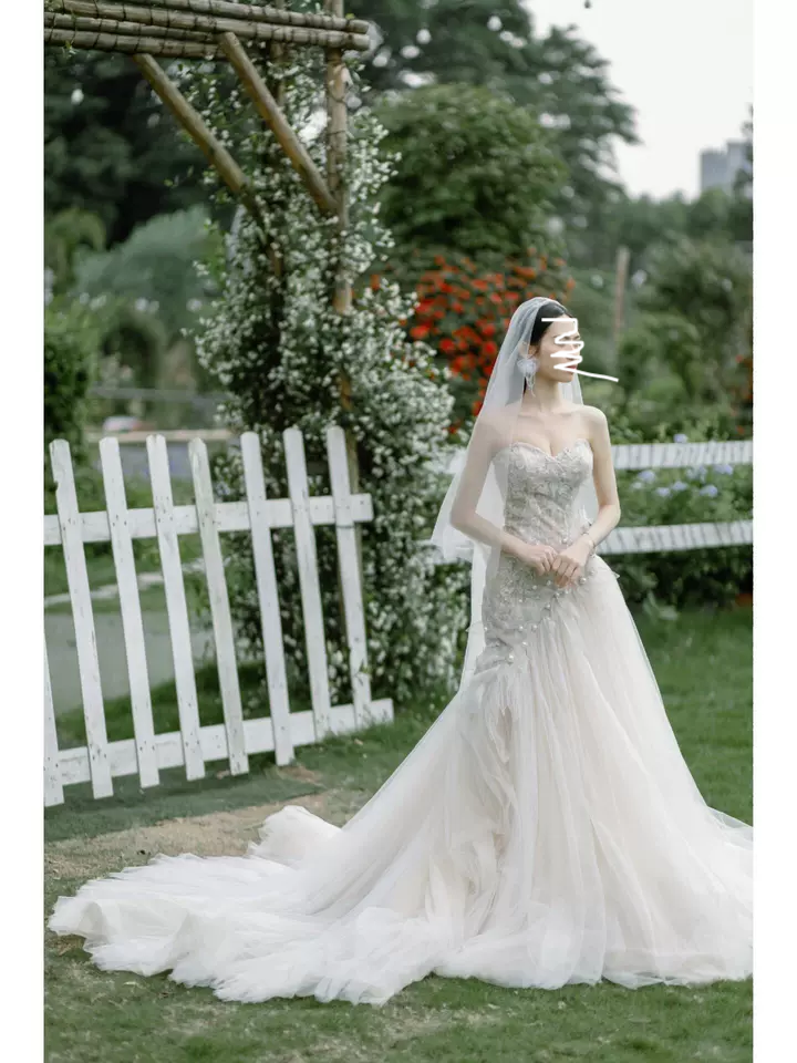 Mermaid Off-white Sweetheart Neckline Tulle lace  dress,  Off-white formal dress ED0833