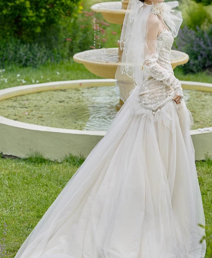 Mermaid Off-white Sweetheart Neckline Tulle lace  dress,  Off-white formal dress ED0833