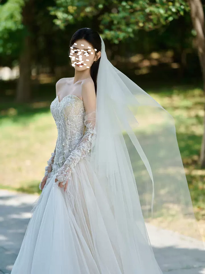 Mermaid Off-white Sweetheart Neckline Tulle lace  dress,  Off-white formal dress ED0833