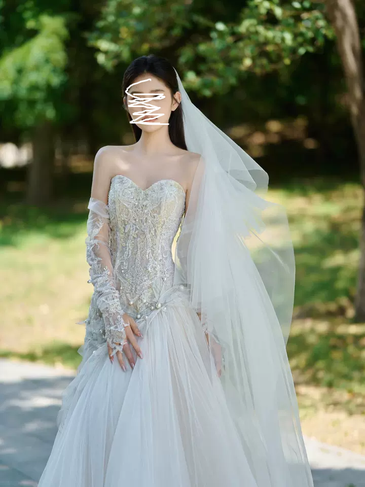 Mermaid Off-white Sweetheart Neckline Tulle lace  dress,  Off-white formal dress ED0833