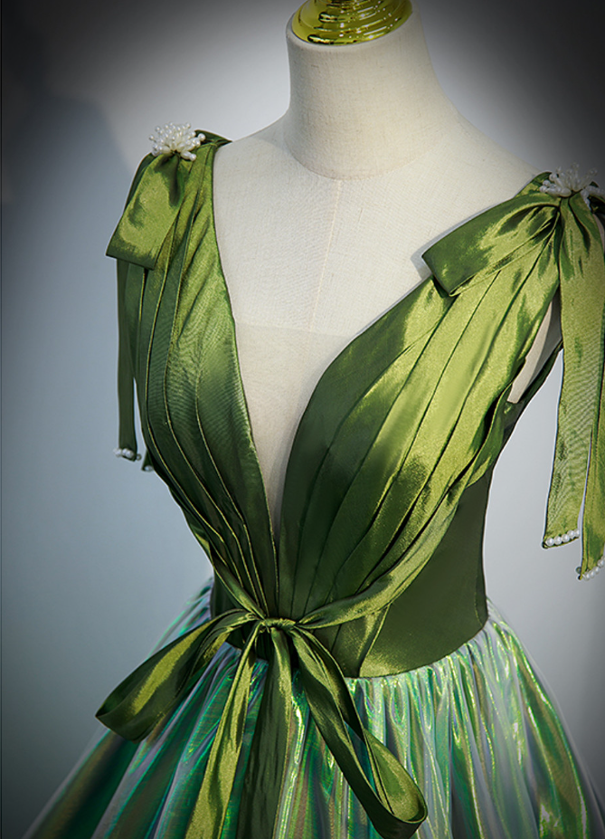 Unique v neck green long prom dress, green formal graduation dress ED0836